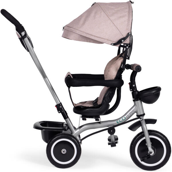 Trehjulssykkel barnevogn 2-i-1 roterbart sete sammenleggbar kalesje ECOTOYS Beige - Bilde 4
