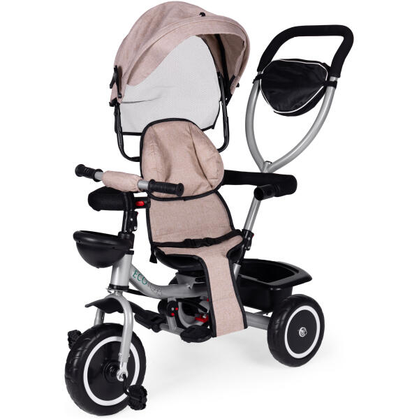 Trehjulssykkel barnevogn 2-i-1 roterbart sete sammenleggbar kalesje ECOTOYS Beige - Bilde 6
