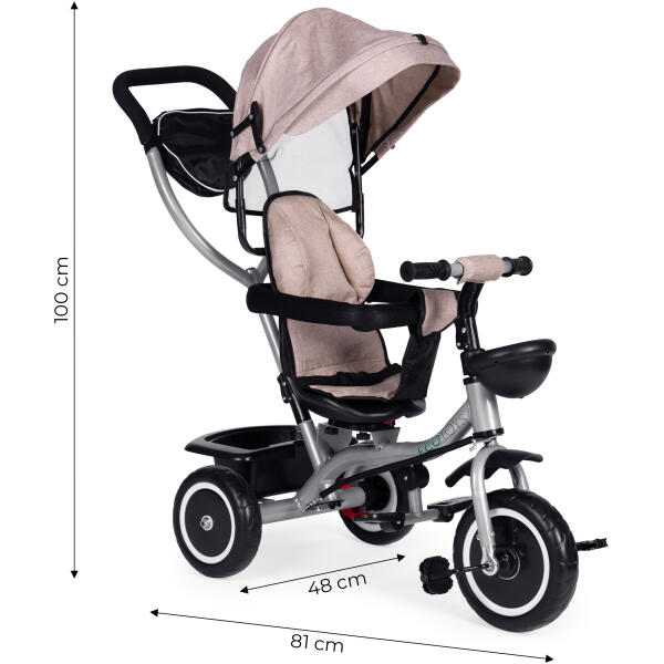 Trehjulssykkel barnevogn 2-i-1 roterbart sete sammenleggbar kalesje ECOTOYS Beige - Bilde 7