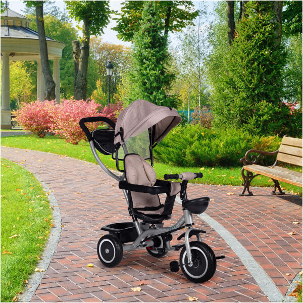 Trehjulssykkel barnevogn 2-i-1 roterbart sete sammenleggbar kalesje ECOTOYS Beige - Bilde 8