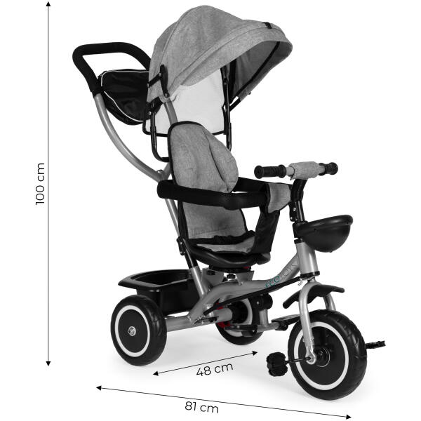 Trehjulssykkel barnevogn 2i1 roterbart sete sammenleggbar kalesje ECOTOYS Grå - Bilde 7