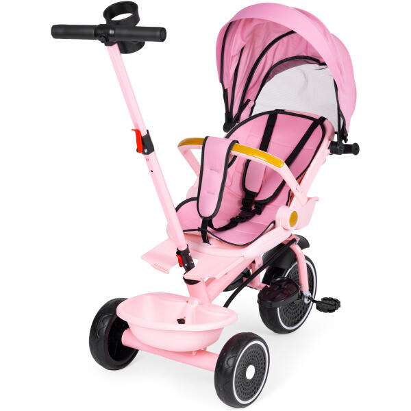 Trehjulssykkel barnevogn 2i1 roterbart sete sammenleggbart tak ECOTOYS Rosa - Bilde 3