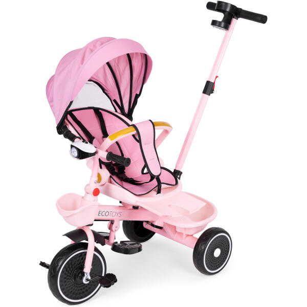 Trehjulssykkel barnevogn 2i1 roterbart sete sammenleggbart tak ECOTOYS Rosa - Bilde 6