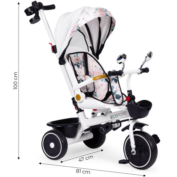 Trehjulssykkel for barn barnevogn roterende sete skyver baldakin ECOTOYS - Bilde 8
