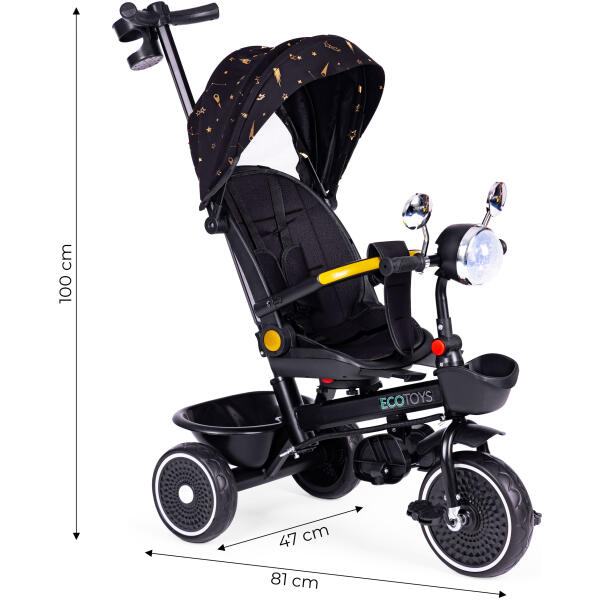 Trehjulssykkel for barn sportsvogn roterbart sete skyver ECOTOYS Svart - Bilde 7