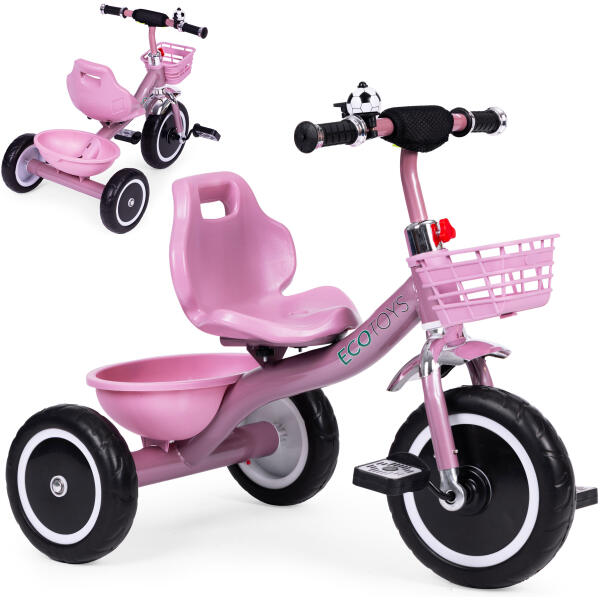 Trehjulssykkel sklisikre håndtak bjelle kurv ECOTOYS Rosa