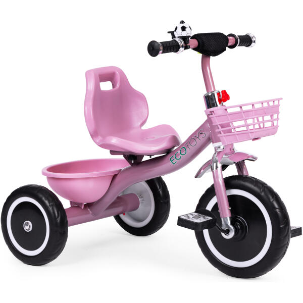 Trehjulssykkel sklisikre håndtak bjelle kurv ECOTOYS Rosa - Bilde 2