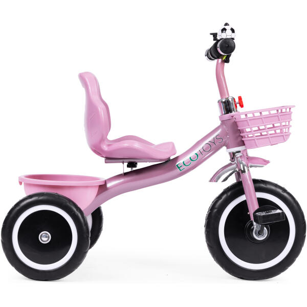 Trehjulssykkel sklisikre håndtak bjelle kurv ECOTOYS Rosa - Bilde 3
