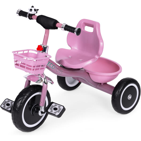 Trehjulssykkel sklisikre håndtak bjelle kurv ECOTOYS Rosa - Bilde 4