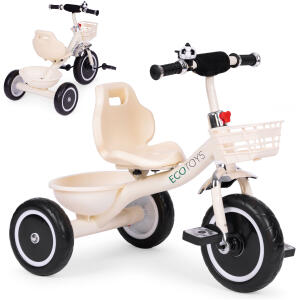 Trehjulssykkel sklisikre håndtak ringeklokke kurv ECOTOYS Beige