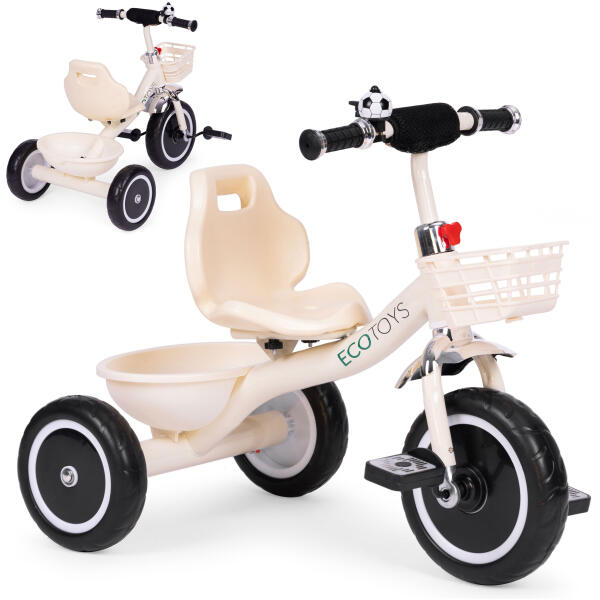 Trehjulssykkel sklisikre håndtak ringeklokke kurv ECOTOYS Beige