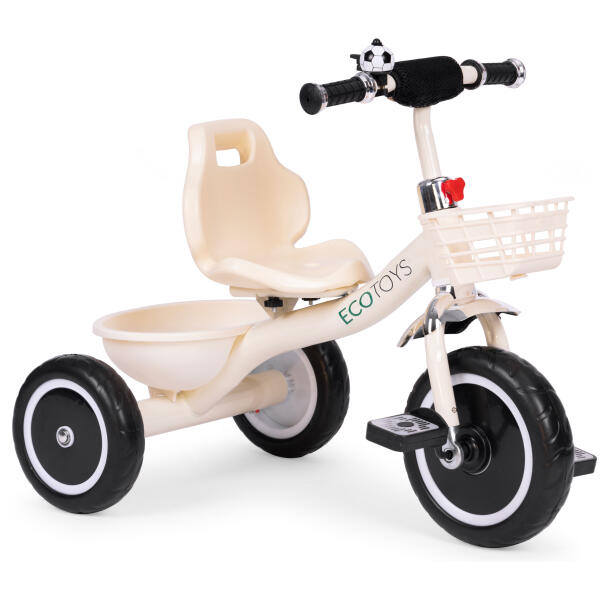 Trehjulssykkel sklisikre håndtak ringeklokke kurv ECOTOYS Beige - Bilde 2