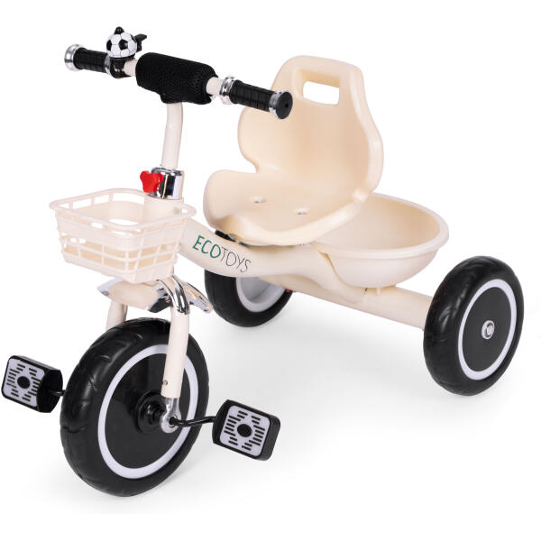 Trehjulssykkel sklisikre håndtak ringeklokke kurv ECOTOYS Beige - Bilde 4