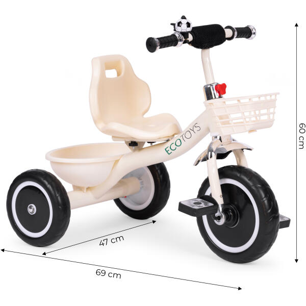 Trehjulssykkel sklisikre håndtak ringeklokke kurv ECOTOYS Beige - Bilde 6