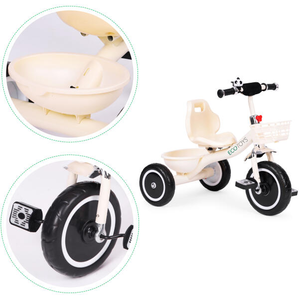 Trehjulssykkel sklisikre håndtak ringeklokke kurv ECOTOYS Beige - Bilde 8