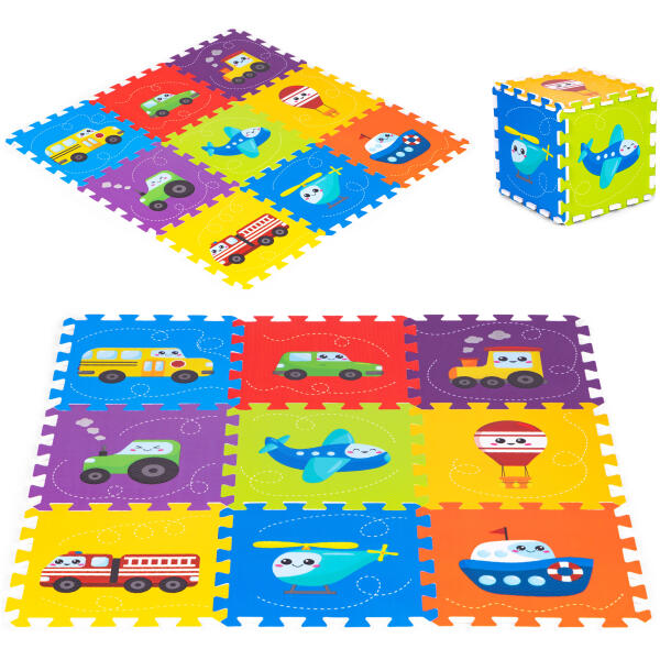 Barnas lekematte skumgulv mat puslespill kjøretøy 9 Deler 86x86cm IPLAY