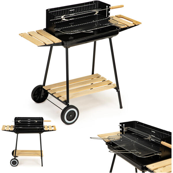 Kullgrill med hyller justerbar 2 rister bærbar