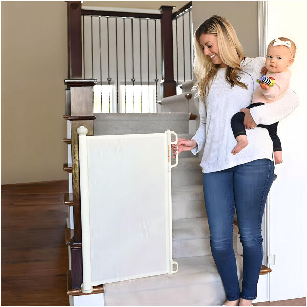 Grindgjerde rullegardin 180 cm sikkerhetsbarriere for trapper og dører ECOTOYS Beige - Bilde 2
