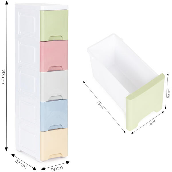 Reol med 5 uttrekkbare skuffer ben med hjul ModernHome - Bilde 5