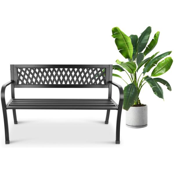 Hagebenk med rygg park terrasse balkong metallkonstruksjon Hvit