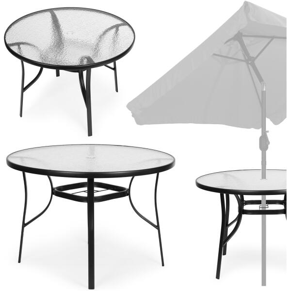 Rundt hagebord 100 cm 105 cm til terrasse hage balkong herdet glass hull til parasoll MultiGarden
