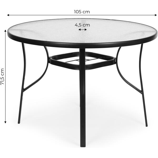 Rundt hagebord 100 cm 105 cm til terrasse hage balkong herdet glass hull til parasoll MultiGarden - Bilde 10
