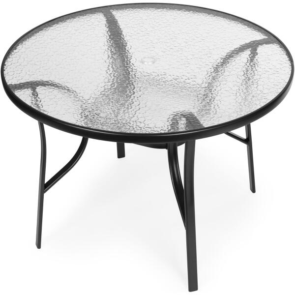 Rundt hagebord 100 cm 105 cm til terrasse hage balkong herdet glass hull til parasoll MultiGarden - Bilde 4