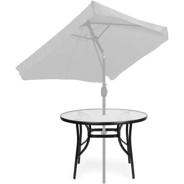 Rundt hagebord 100 cm 105 cm til terrasse hage balkong herdet glass hull til parasoll MultiGarden - Bilde 5