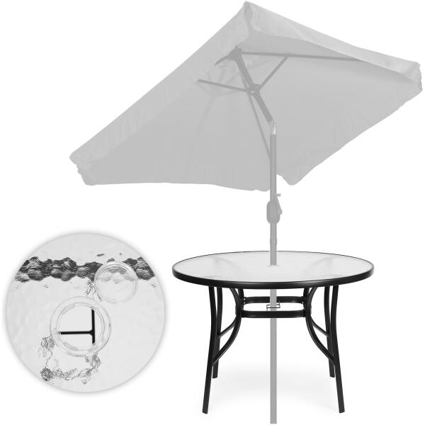 Rundt hagebord 100 cm 105 cm til terrasse hage balkong herdet glass hull til parasoll MultiGarden - Bilde 6