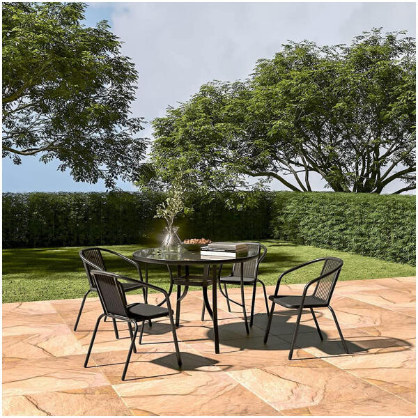 Rundt hagebord 100 cm 105 cm til terrasse hage balkong herdet glass hull til parasoll MultiGarden - Bilde 8