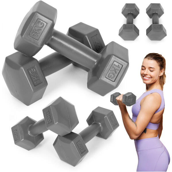 Hantler sekskantet sett 2x1 kg treningsvekter fitnessvekter ModernHome Grå