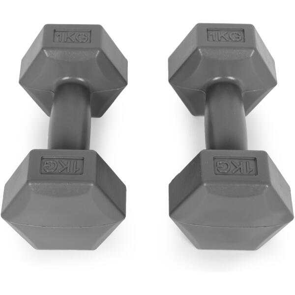 Hantler sekskantet sett 2x1 kg treningsvekter fitnessvekter ModernHome Grå - Bilde 3