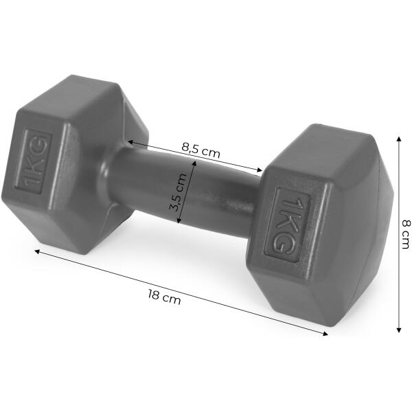 Hantler sekskantet sett 2x1 kg treningsvekter fitnessvekter ModernHome Grå - Bilde 9