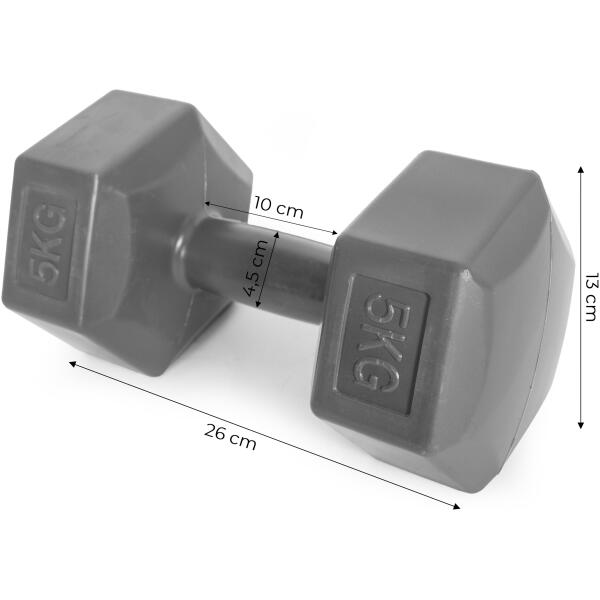 Hantler sekskantet sett 2x5 kg treningsvekter fitnessvekter ModernHome Grå - Bilde 10