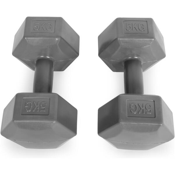 Hantler sekskantet sett 2x5 kg treningsvekter fitnessvekter ModernHome Grå - Bilde 3