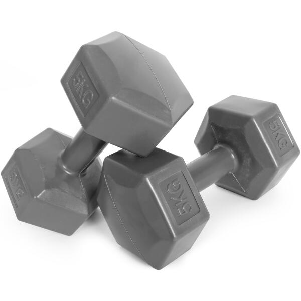 Hantler sekskantet sett 2x5 kg treningsvekter fitnessvekter ModernHome Grå - Bilde 4