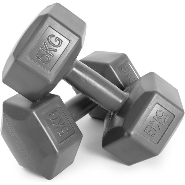 Hantler sekskantet sett 2x5 kg treningsvekter fitnessvekter ModernHome Grå - Bilde 5