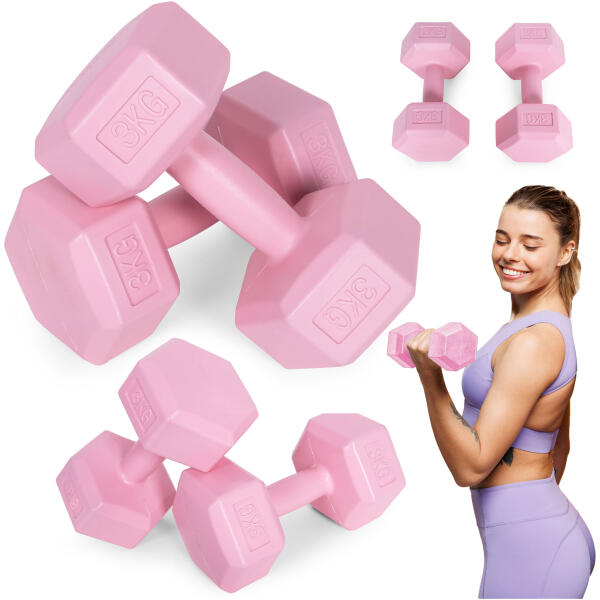 Hantler sekskantet sett 2x3 kg treningsvekter fitnessvekter ModernHome Rosa
