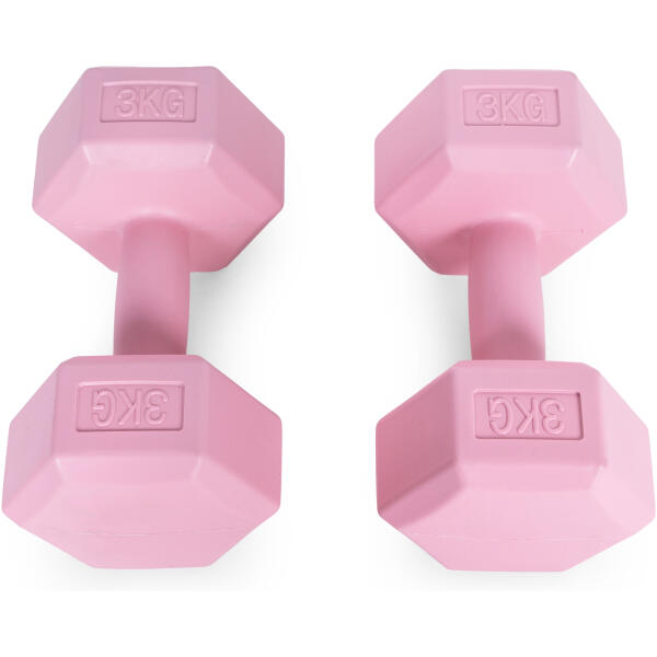 Hantler sekskantet sett 2x3 kg treningsvekter fitnessvekter ModernHome Rosa - Bilde 3