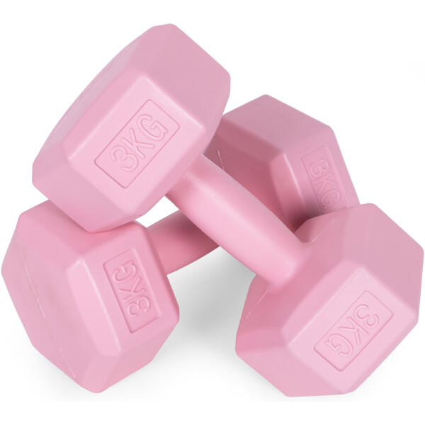 Hantler sekskantet sett 2x3 kg treningsvekter fitnessvekter ModernHome Rosa - Bilde 5