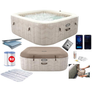 Oppblåsbart boblebad firkantet massasjebad 6 personer 196x71 cm tilbehør premium INTEX 28472