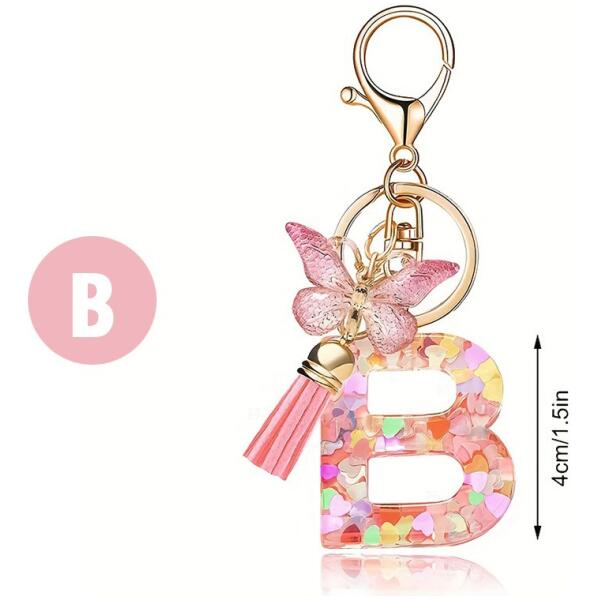 Nøkkelring BOKSTAV "B" rosa sommerfugl hjerter BRL328B Rosa - Bilde 2
