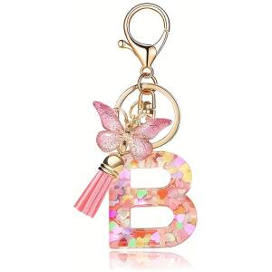 Nøkkelring BOKSTAV "B" rosa sommerfugl hjerter BRL328B Rosa