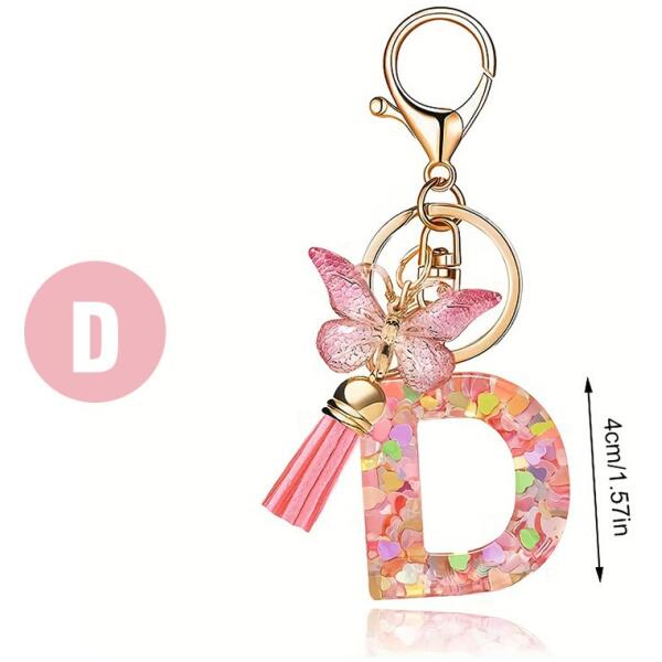 Nøkkelring BOKSTAV "D" sommerfugl hjerter Rosa - Bilde 2