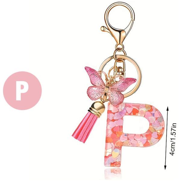 Nøkkelring BOKSTAV "P" sommerfugl hjerter Rosa - Bilde 2