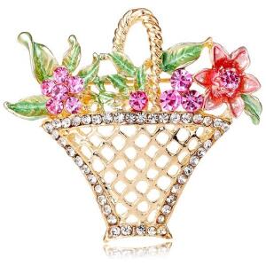 Dekorativ brosje krystallkurv med blomster BZ137