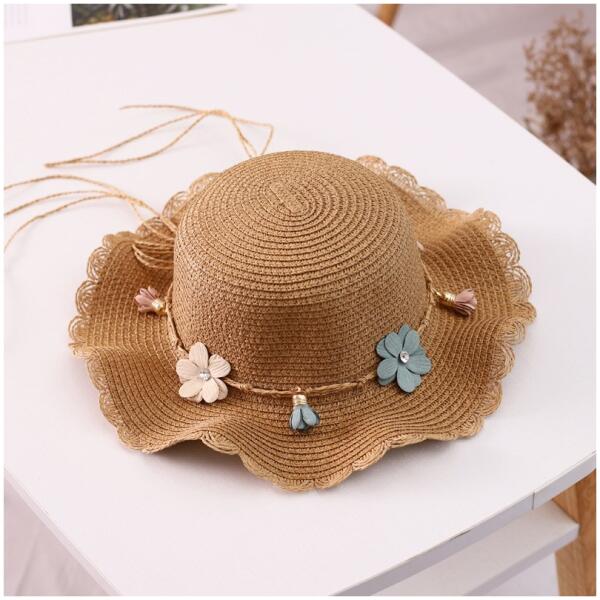 Sett veske og hatt 52 cm for jente strå BOHO BLOMSTER CZ38 - Bilde 4