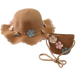Sett veske og hatt 52 cm for jente strå BOHO BLOMSTER CZ38