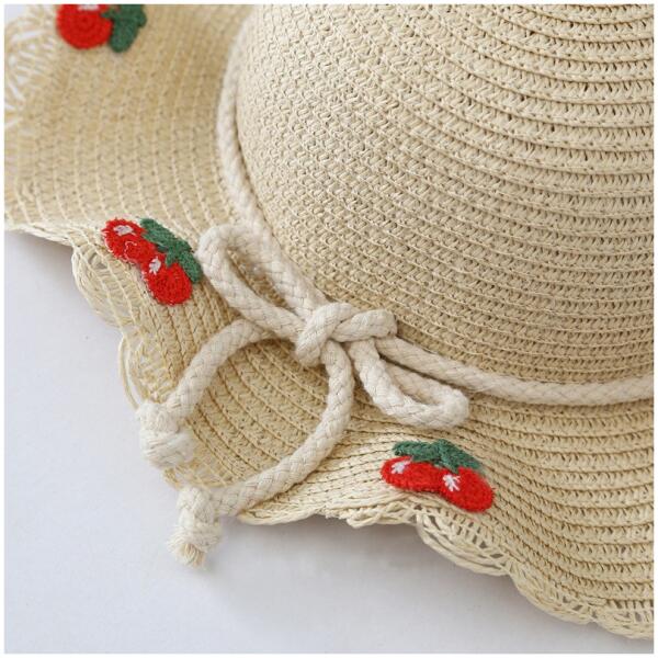 Sett veske og hatt 52cm for jente strå CHERRIES CZ44 Rød - Bilde 3