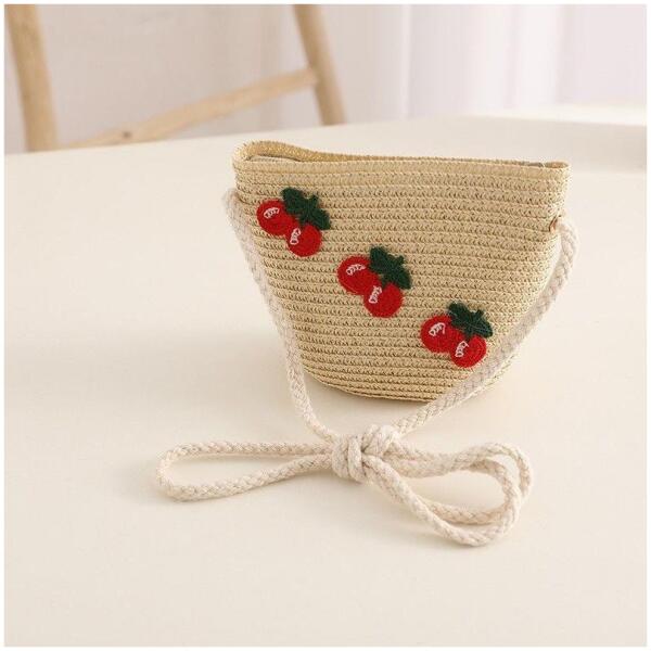 Sett veske og hatt 52cm for jente strå CHERRIES CZ44 Rød - Bilde 5